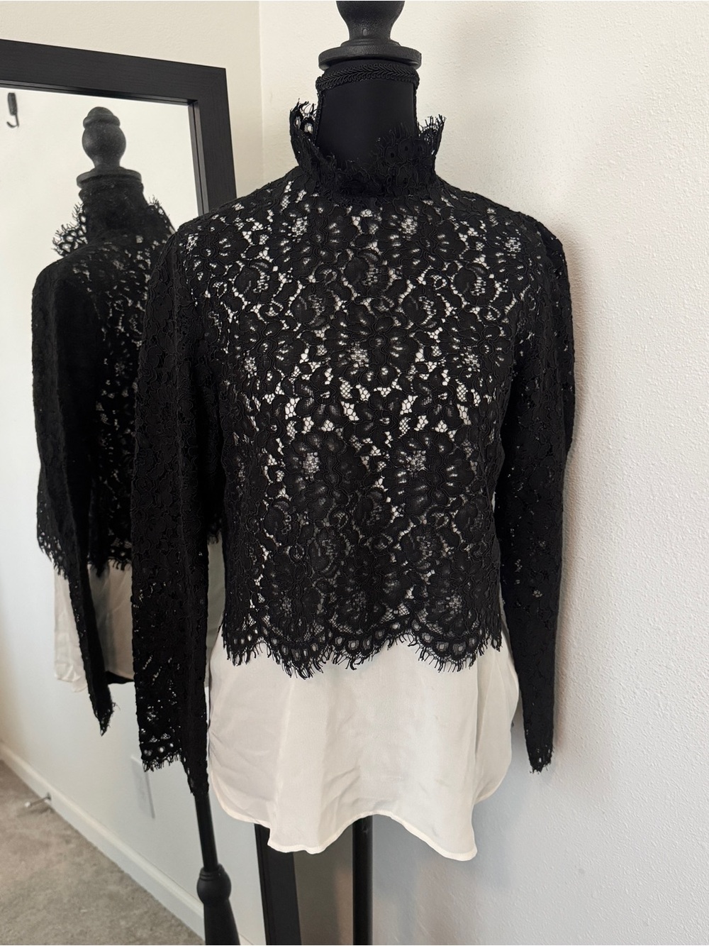 Sandro Paris Malia Black Lace 100% Silk Layered Blouse S - Picture 2 of 7